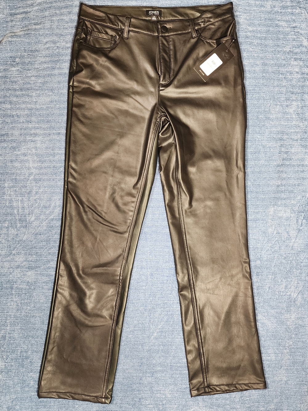 Jones New York Black Faux Leather High Rise Straight Leg Pants Size 8